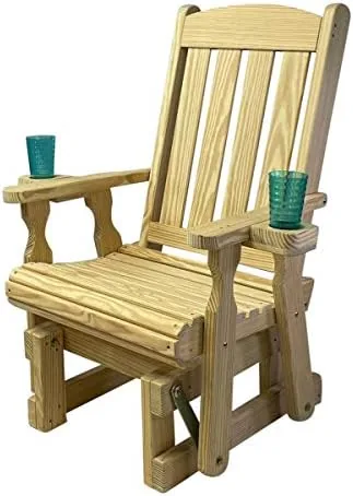 amish casual heavy duty 600 lb mission high back treated glider chair with cupholders unfinished