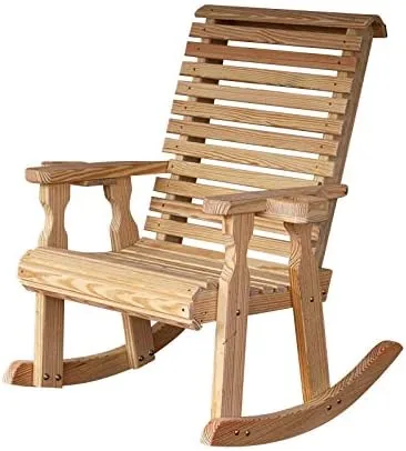 amish heavy duty 600 lb roll back pressure treated rocking chair with cupholders unfinished